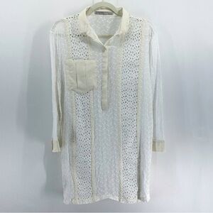 Allsaints White Glesni Eyelet Sheer Floral Embroidered Long Sleeve Shirt Dress